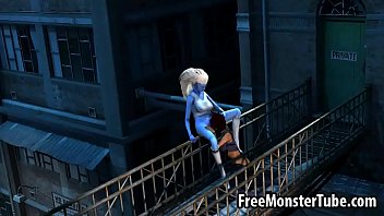 3d Cartoon Blue Lesbian Babe Getting Licked Outdoors