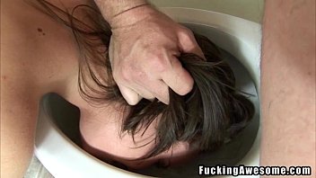 Pretty Brunette Sucks In The Toilet