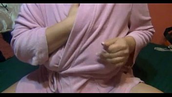 ⁣Lactating Mom Pink Bathrobe Sucks On Her Huge Milky Tits