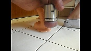 ⁣Boy With Heavy Stretched Balls Fucks A Dildo