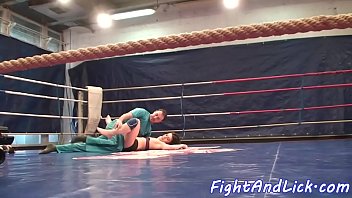 Busty Babe Fingers Cute Teen After Wrestling