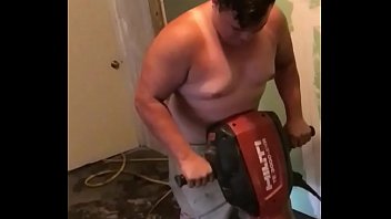 Natural Tits Bouncing While Using Jackhammer