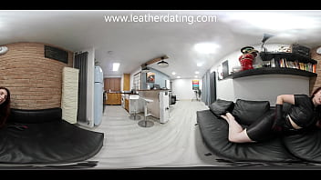 360_ Vr Video Of Sexy Roswell Posing In A Black Leather Skirt,top _ Long Gloves