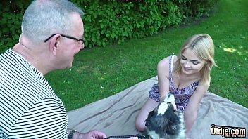 Petite Girl Blonde Takes Old Man Cock In Her Wet Pussy Then Gives Deepthroat Blowjob And Swallow