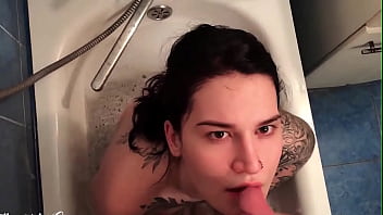 Tattooed Girl Passionate Sucking Big Cock Lover – Cum On Face