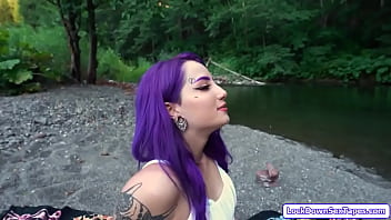 Purple Haired Babe Gets Fucked Outdoors