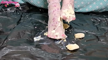 Girl Dripping Wax On Her Feet And Trample Banana – Foot Fetish