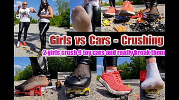 2 Girls Crushes Crush 9 Toy Cars And Really Break Them, Kicked, Trampled, Crushed, Smashed, Crushed, Broken Plastic C…