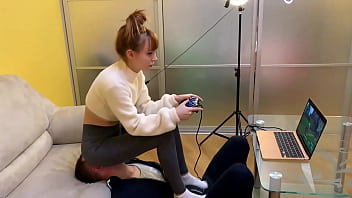Gamer Girl Kira In Grey Leggings Uses Her Chair Slave While Playing During Fullweight Facesitting (preview)