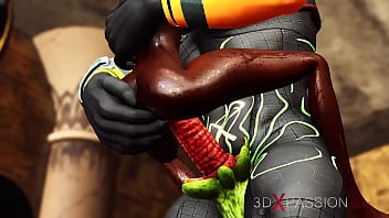 Ancient Egypt. Anubis Plays With A Hot Black Girl In The Temple