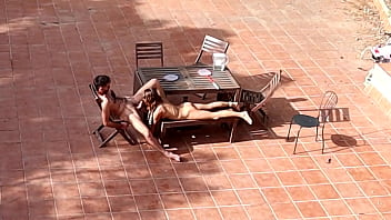 Public. Couple Playing And Fucking In The Courtyard, Outside
