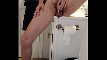 Peeing Out A Little Precum As I Aim For A Trick Shot In The Bowl
