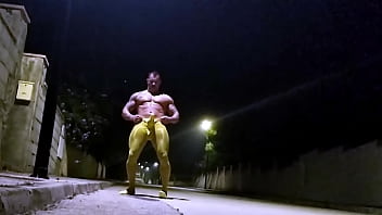 Spandex Muscle Man Jerks Off On A Public Street