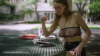 Studying Outside With Her See Through Outfit