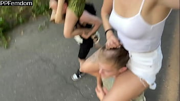 Double Shoulder Riding Outdoor First Time With Mistresses Kira And Sofi