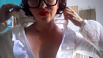 Office Obsession, The Naked Secretary In The Office Puts On Nylon, Underwear, Stockings, Office Attire. 3