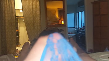 Hard Cock Jizzing Through Thong Panties