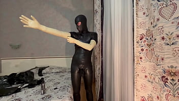 Wearing Long White Latex Gloves And Masturbate