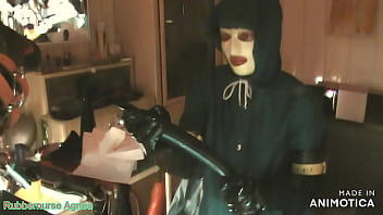 Rubbernurse Agnes – Green Heavy Rubber Surgical Nurse Robe With Hood – Deep Pegging With Two Long Rubber Colonoscopes And Final Rough Analfisting With Jerking Off