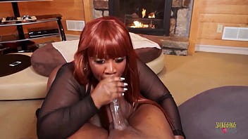 Jazzieoue Gets A Big Facial After Drooling On A Long Black Cock