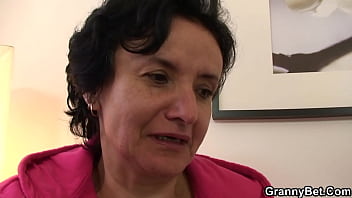 Old Brunette Granny Gives Head And Rides His Dick