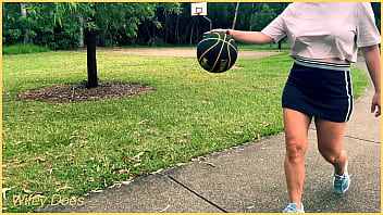 Public Exhibitionist Braless Milf Pays Basketball With Short Skirt And No Panties