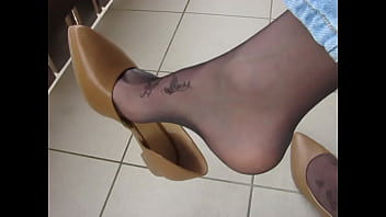 Tattooed Feet, Ballet Flats, Nylons And Jeans, Balcony Shoeplay By Isabelle-sandrine