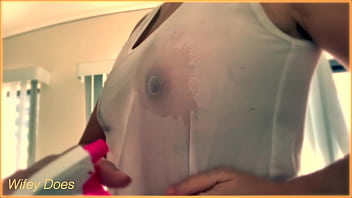 Wife Shows Amazing Tits In Braless Wet Singlet