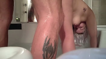Live From The Hot Tub Part 4 Of 6: Sucking Cock Fuck Doggy Style While Camming In The Bath