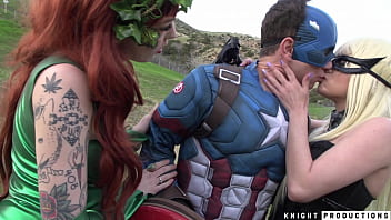 Captain America, Catwoman, Poison Ivy, And Amazon Woman Cosplay Reverse Gangbang
