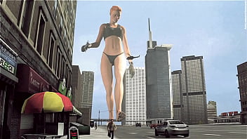 Bikini Giantess Walking Through City