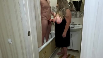 Mature Milf Jerked Off His Cock In The Bathroom And Engaged In Anal Sex