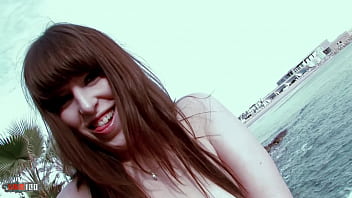 Hot Brunette Allya Removing Clothes In The Rocks