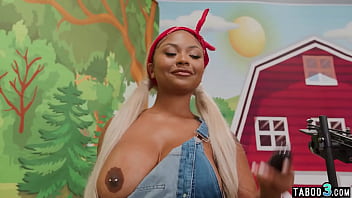 Big Boobed Ebony Farmgirl Eva Maxim Milking And Fucking Two Tranny Dicks