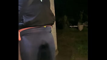 French Faggot Gay Piss His Leggings In Neihborhood