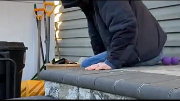Grinding Massage Balls With Pelvis And Thighs On Steps In Jeans