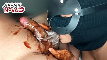 Horny Teen Girlfriend Sucking And Licking Black Balls And Cock With Chocolate Syrup At Christmas Celebrations