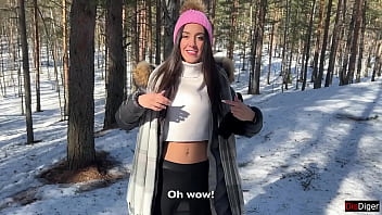 Real Sex In Winter Snowy Forest With Cum In Pussy - Creampie