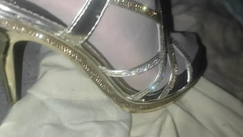 White Stocking Gold High Heels